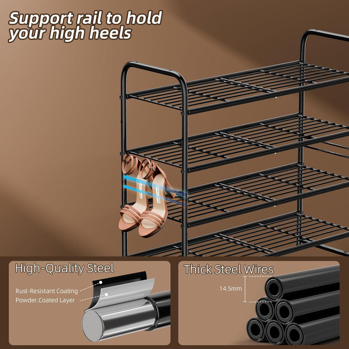 4-Tier 20 Pair Shoe Rack, Metal Stackable Shoe Storage for Closet